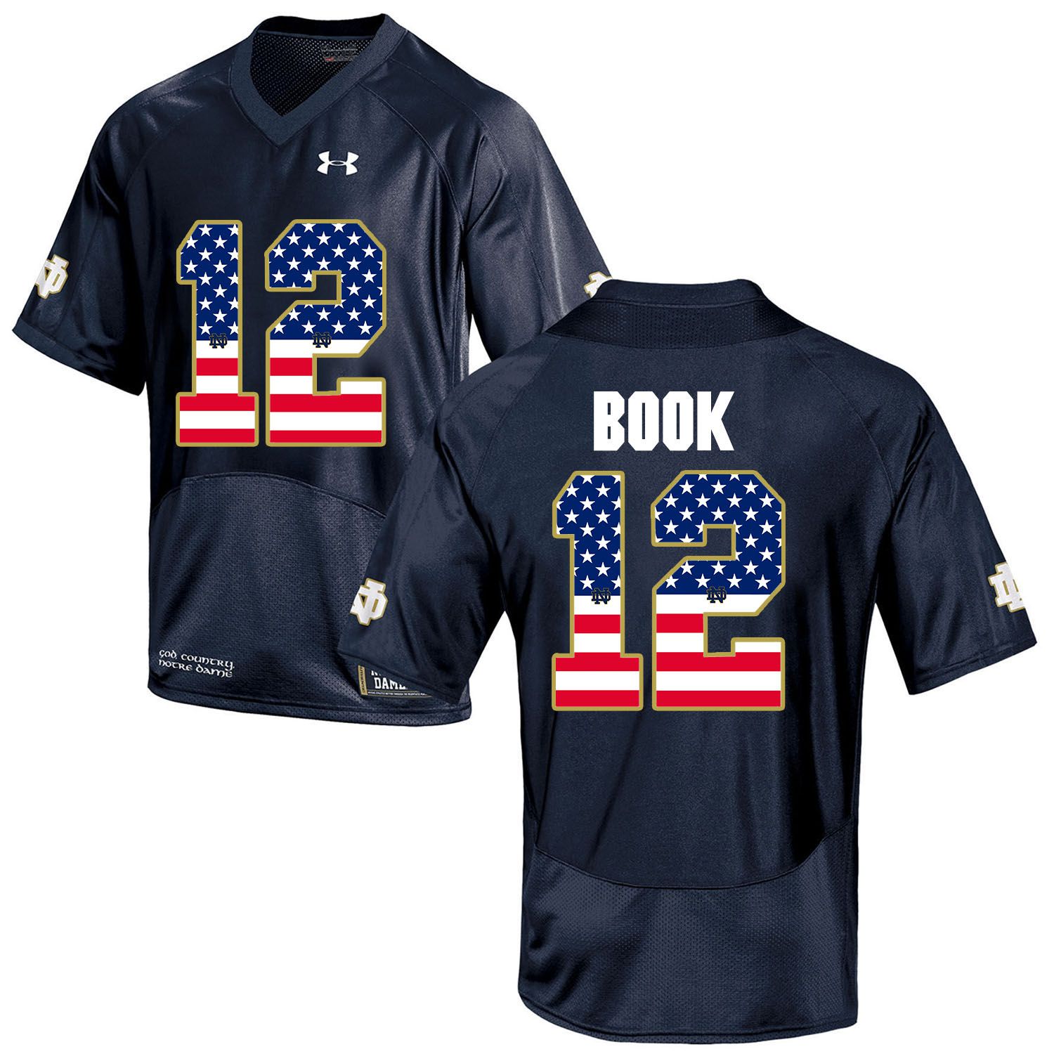Men Norte Dame Fighting Irish 12 Book Navy Blue Flag Customized NCAA Jerseys